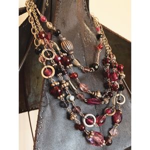 Multi-layer Boho Beaded Necklace, Silver/Purple
